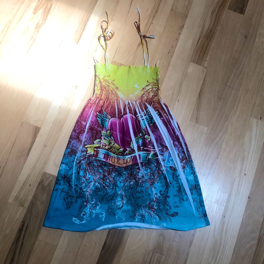 Y2k tie dye babydoll dress 💛🩷💙